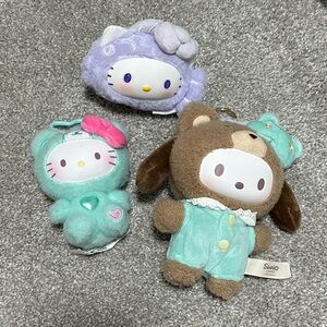 Sanrio Plush Keychain Set - Mint, Lavender & Brown Characters
